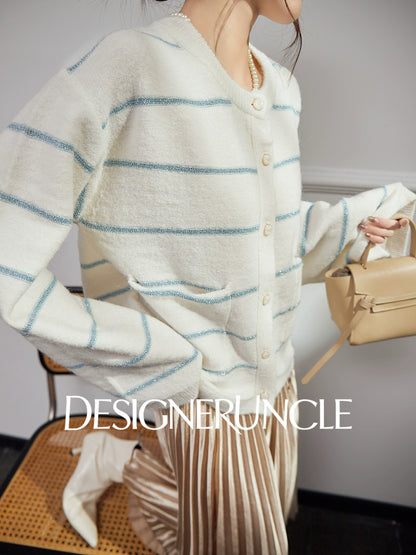 DGU| Off-white striped new light luxury niche design sweet and versatile double-knit top - TRUST.