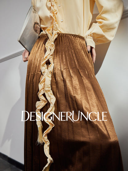 DGU "velvet" purple new retro high-waisted pleated draped commuter skirt - USOPP .