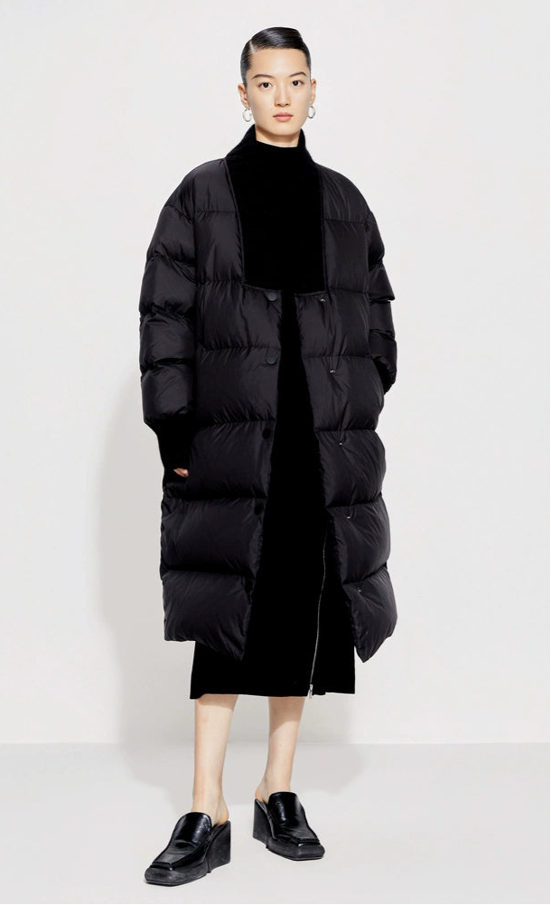 ZHUCHONGYUN black ink ribbed collar long puffer jacket-SUKEHIRO.