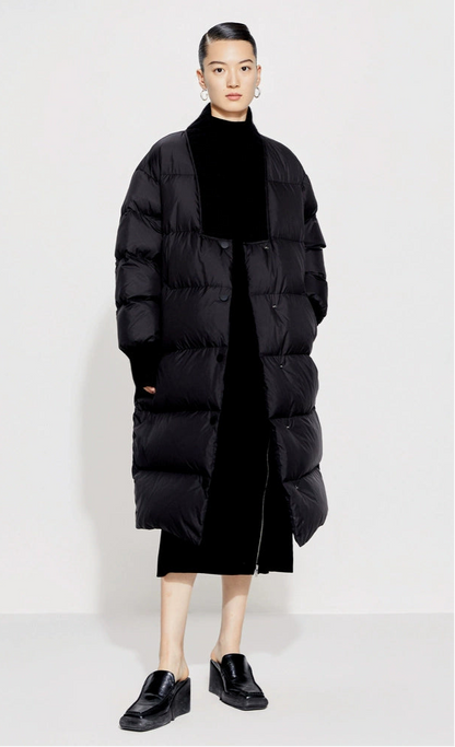 ZHUCHONGYUN black ink ribbed collar long puffer jacket-SUKEHIRO.