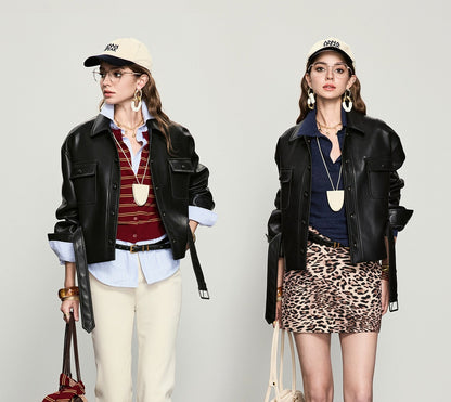 ANNASPEAK brand environmentally friendly leather silhouette jacket-LOXY.