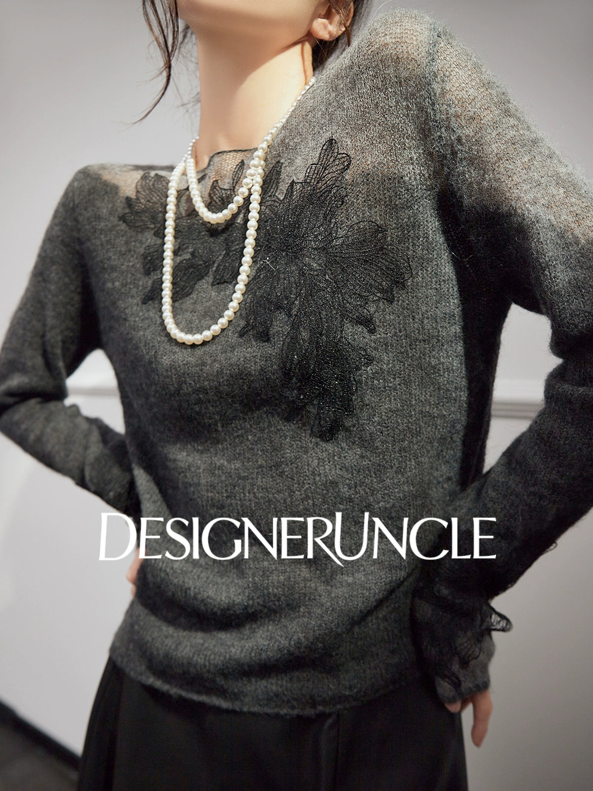 DGU "Yanci" black sweater crew neck commuter versatile slimming knitted long sleeves - GARP.