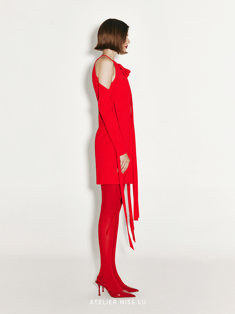 ATELIER MISS LU multi-ribbon design slim-fitting dropped-shoulder dress - APIRL.