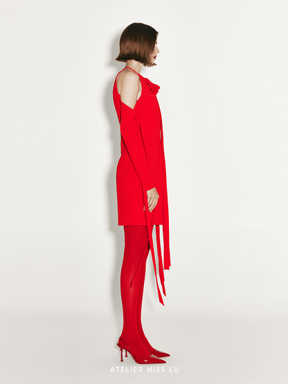 ATELIER MISS LU multi-ribbon design slim-fitting dropped-shoulder dress - APIRL.