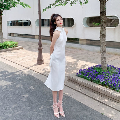 DOLLY Luxury Halter Neck Sleeveless Backless Big Bow Dinner Dress-PELA