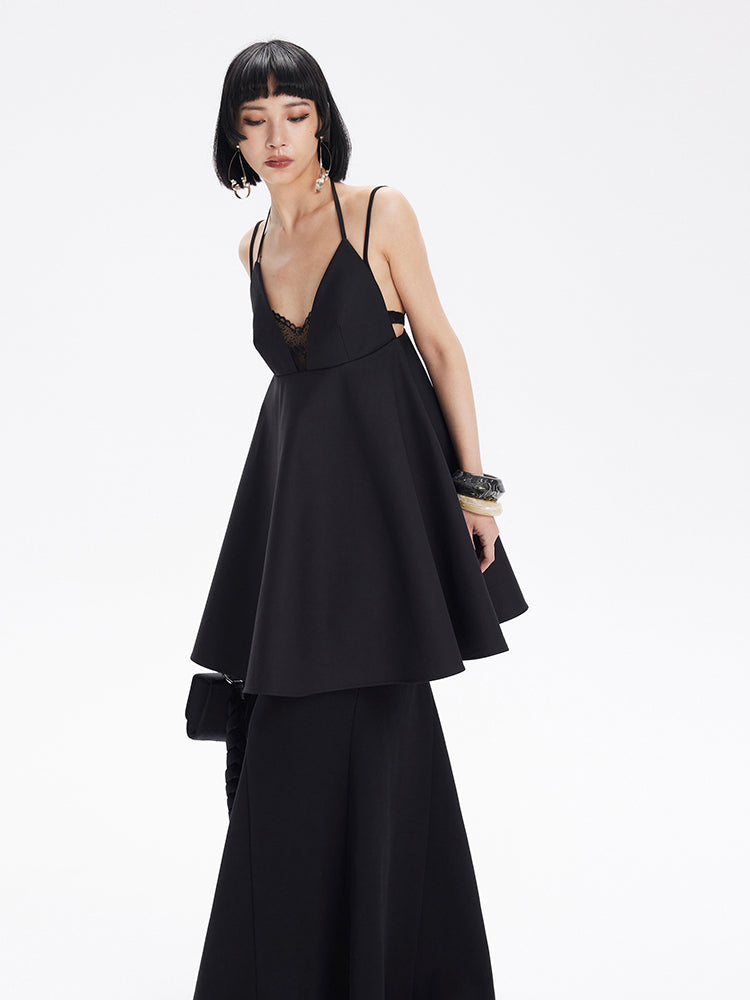 TINY IN lace slip short black dress -RAYS