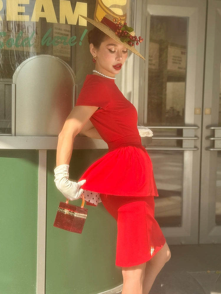 Le palais vintage red slim little skirt two-piece dress-KOBAYASHI.