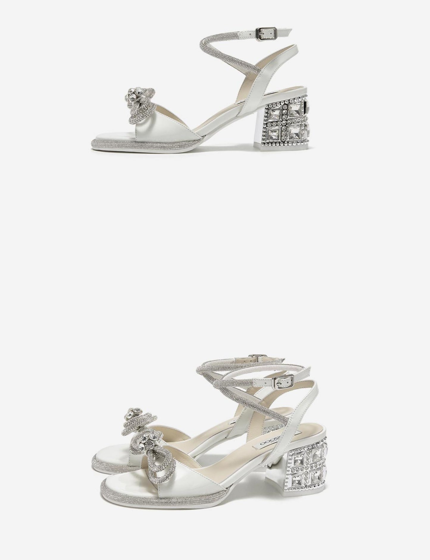 SHOESZOOO Straight Line Rhinestone Thick Heeled Sandals with Bow - GRIT.