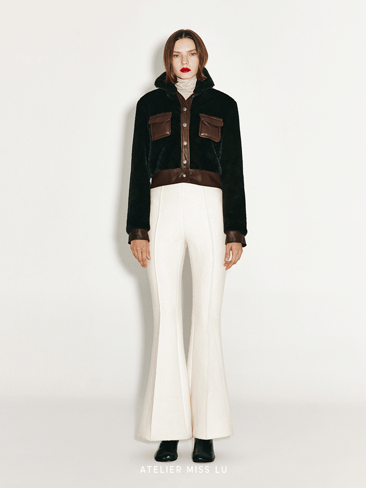 ATELIER MISS LU Vintage Pocket Stitched Faux Fur Short Jacket - HONEY.