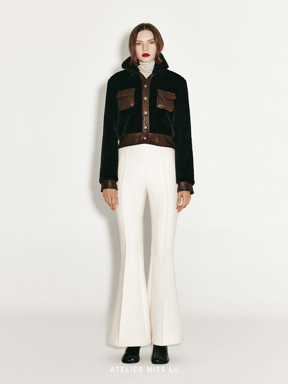 ATELIER MISS LU Vintage Pocket Stitched Faux Fur Short Jacket - HONEY.