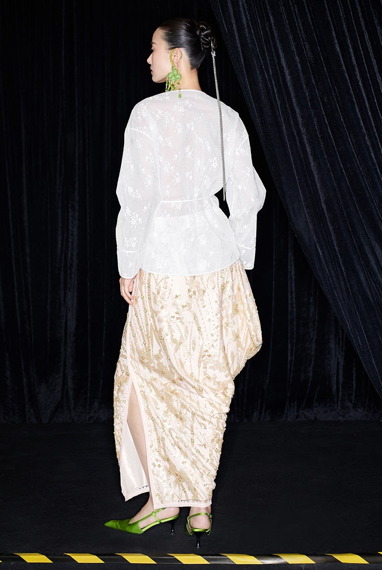 M essential Ma Kai designer Jinghui embroidered fabric upright structure long skirt - WINDA.