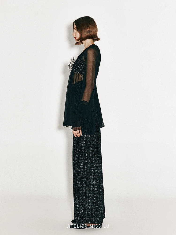 ATELIER MISS LU ultra-high-waisted design tweed wide-leg pants - VENUS.