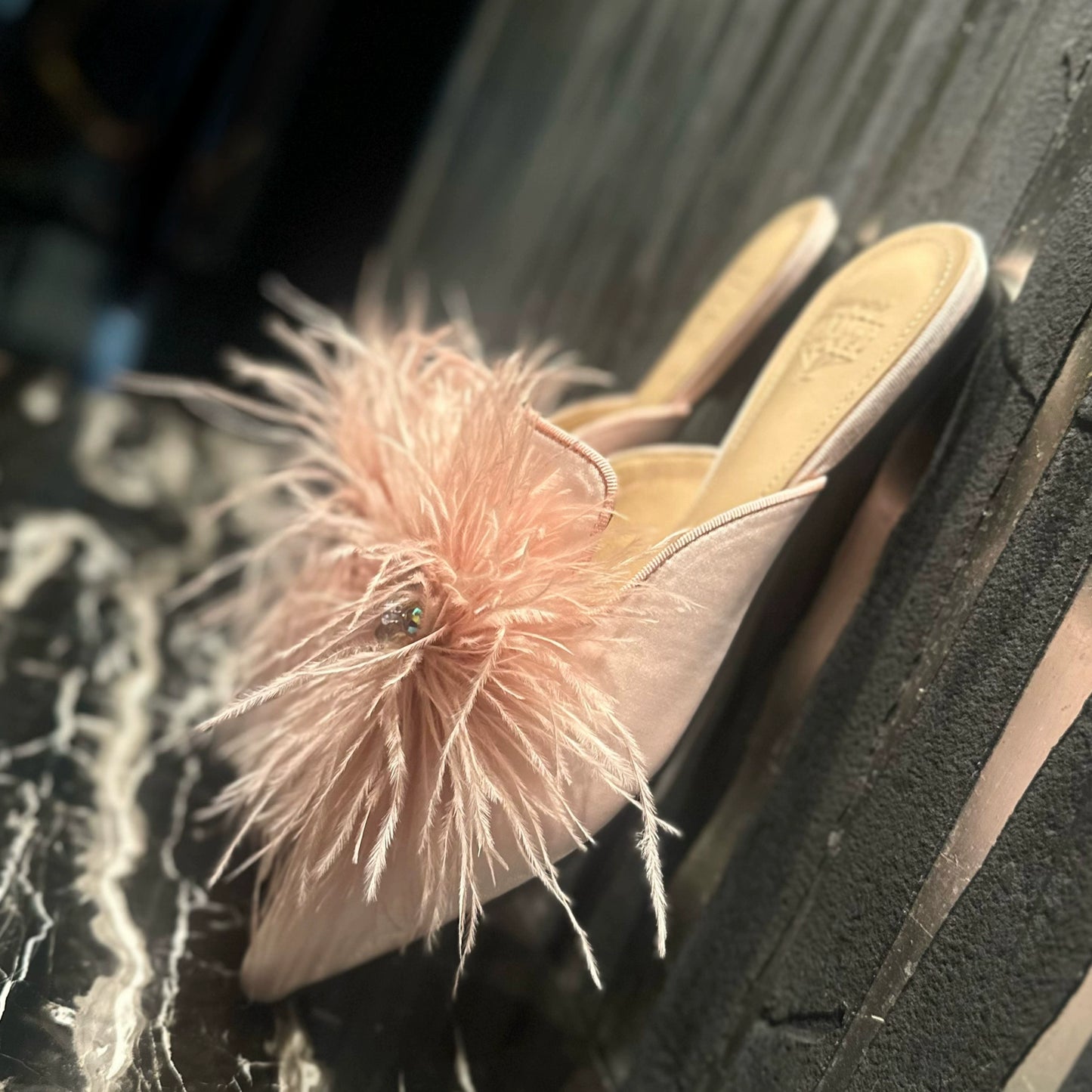B-FEI  rhinestone pointed flat slippers-INOS.
