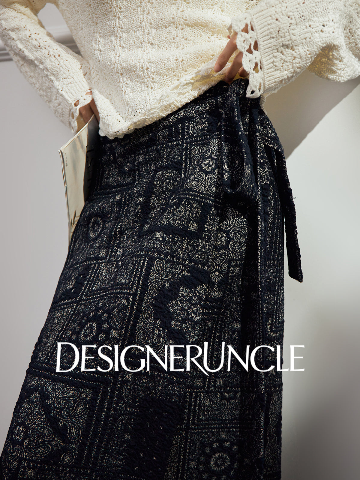 DGU|Dark Blue Printed Retro Lazy Style Design High-waisted A-Line Skirt - Antonio.