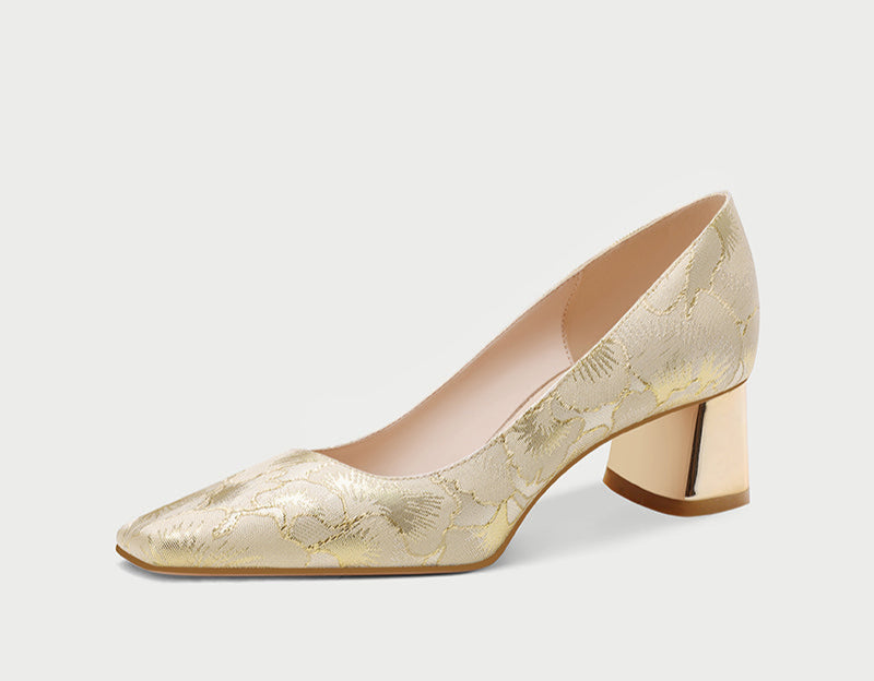 Pjjuu  golden champagne gold square block heels - Semma