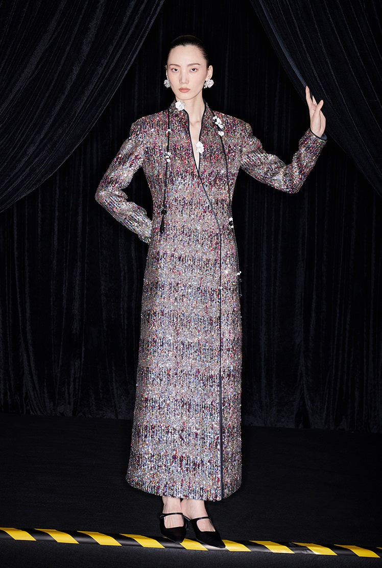 M essential Mackay designer Radiant Night Embroidered Slim Side Dress - TRIBE.