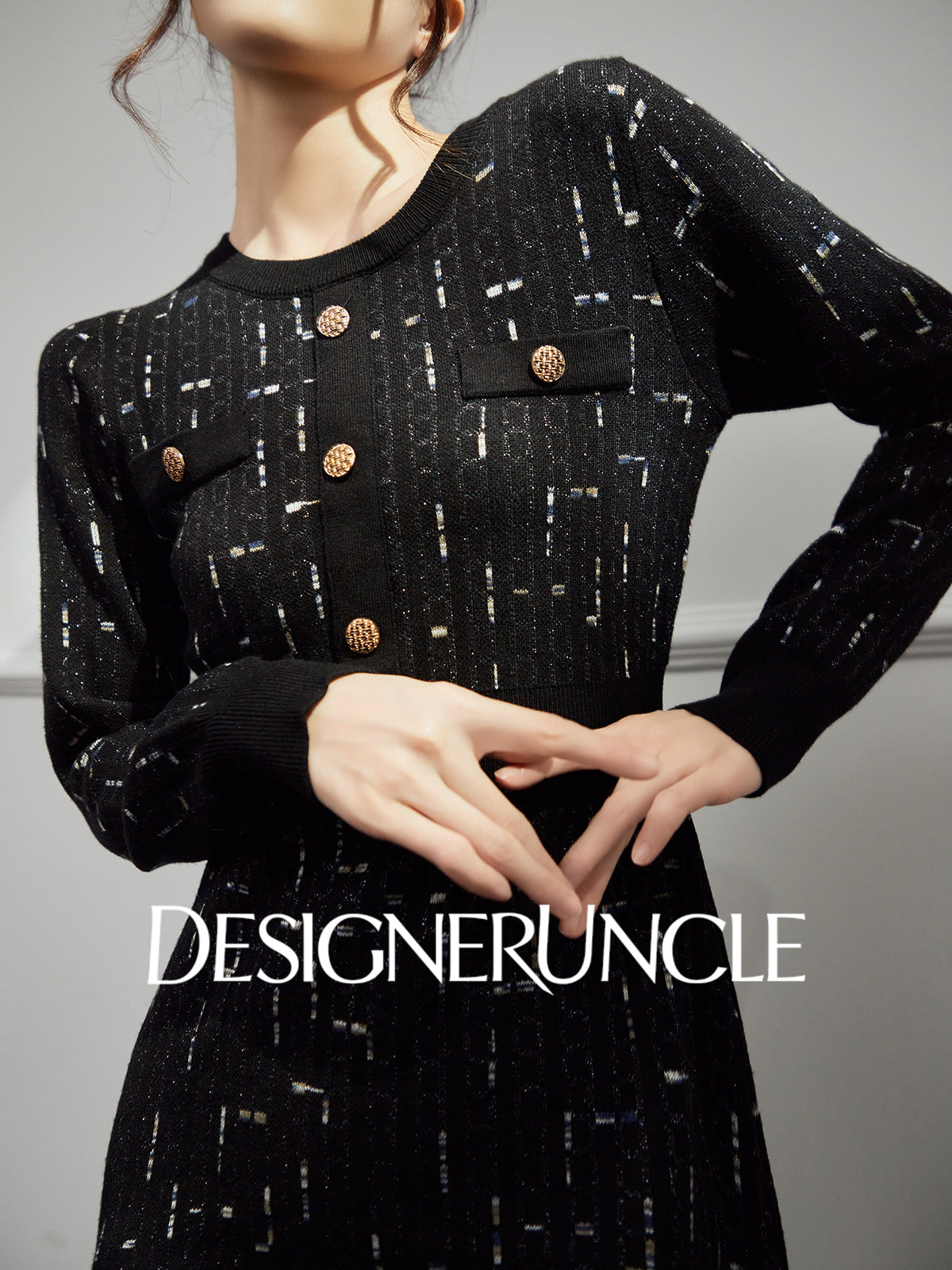 DGU|Twilight" black small fragrance style slimming high-end long-sleeved dress - Antonia.