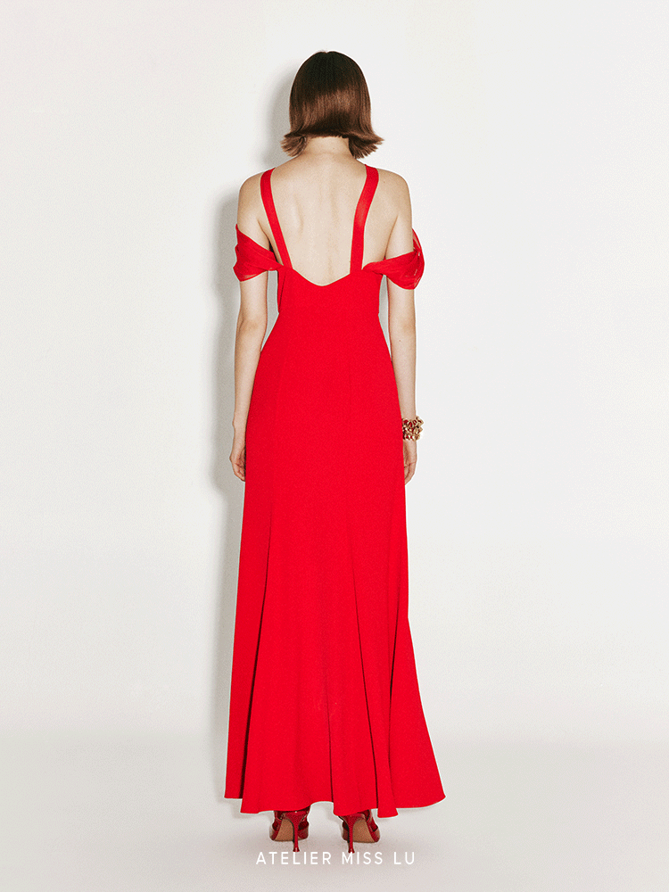 ATELIER MISS LU Shoulder Stitch Slit Fishtail Dress - ROSS.