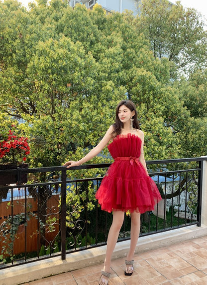 DOLLY Elegant Sleeveless Off Shoulder Chest Wrap Midi Princess Dress-JANEY