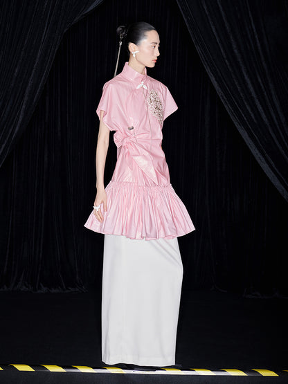 M essential Mackay designer Pink Peach Quilt Pleated Cardigan dress skirt - Lotta.