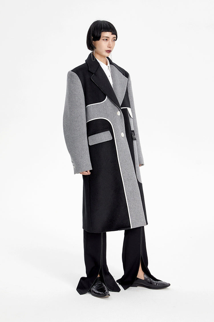 TINY IN Asymmetric black and gray wool women's coat- TRAIL
