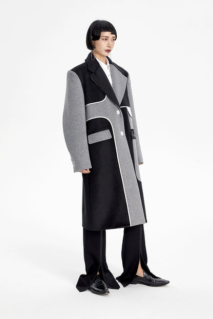 TINY IN Asymmetric black and gray wool women's coat- TRAIL