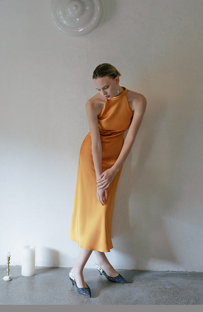 GOUDIN French orange slim long skirts dresses-LIM.