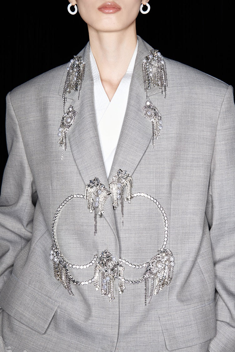 M essential Mackay designer skinny wool orchid crystal lamp tassel bead suit - TONY.