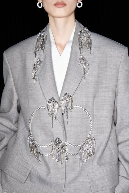 M essential Mackay designer skinny wool orchid crystal lamp tassel bead suit - TONY.