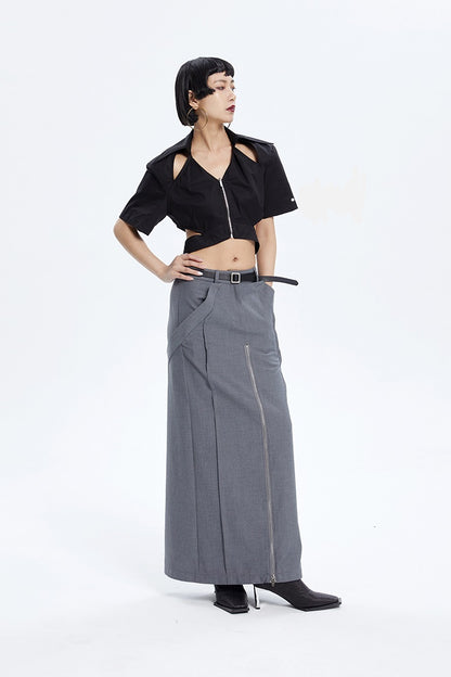 TINY IN zippered slit long straight legs structured seams low waist skirt -TENDO