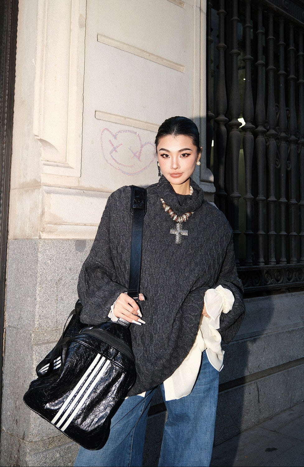 MEI SANGUAN gray loose turtleneck twist lazy over top sweater - HADLEY