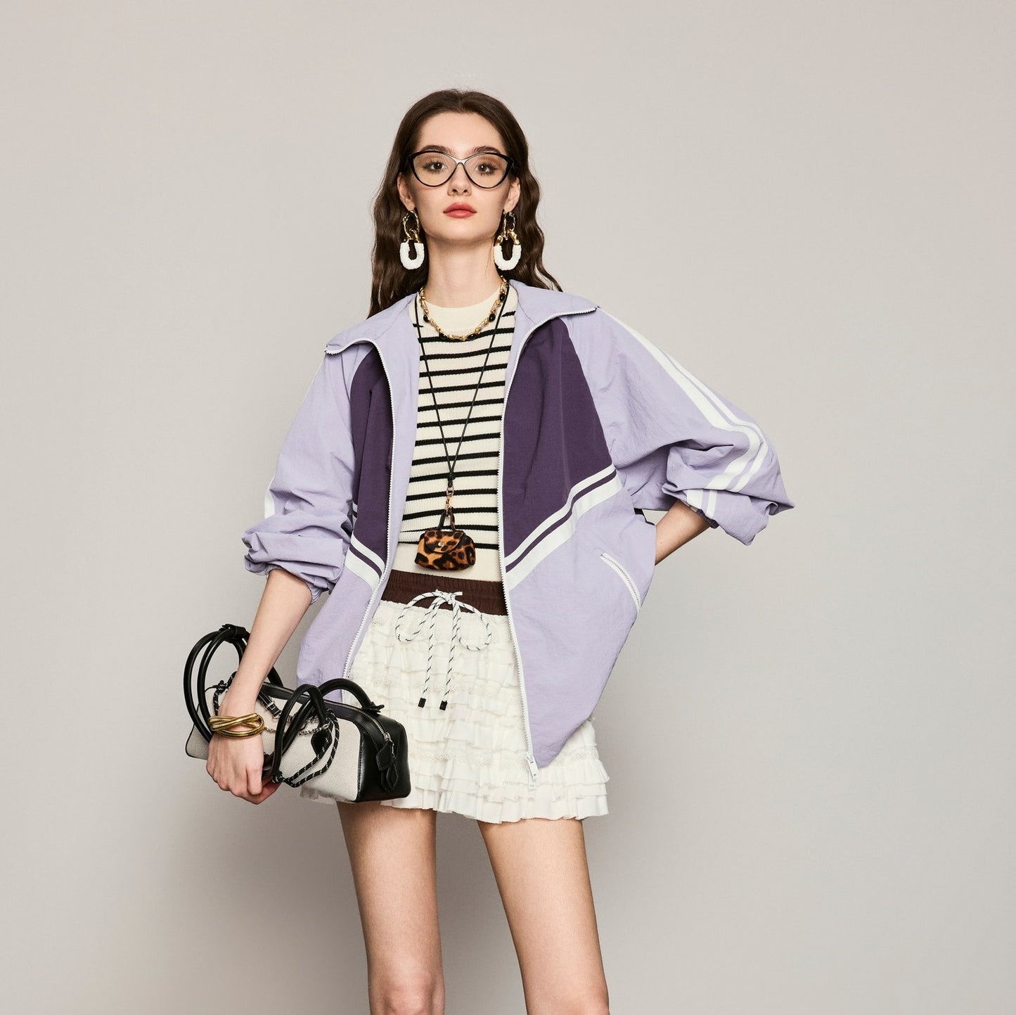 ANNASPEAK fashionable contrast color loose hooded jacket-KIM.