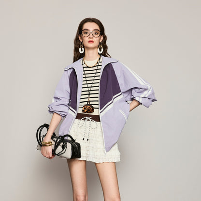 ANNASPEAK fashionable contrast color loose hooded jacket-KIM.