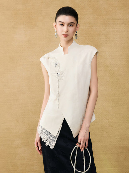 HECO Chinese style asymmetrical hand-embroidered vest top - FORD.