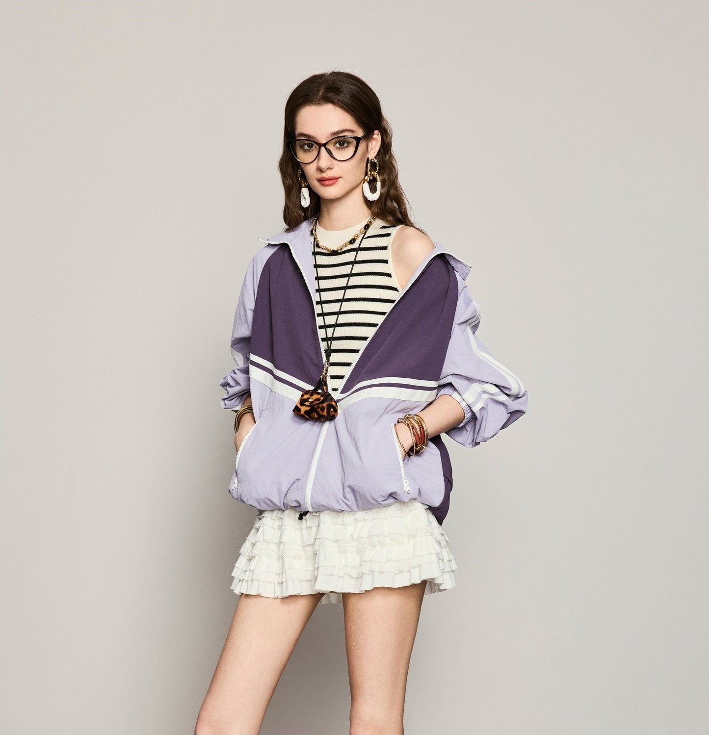 ANNASPEAK fashionable contrast color loose hooded jacket-KIM.