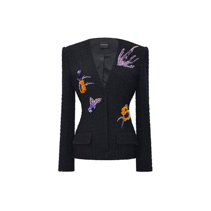 M essential Ma Kai designer Zhu Mo coarse weaving velvet flower nail beads suit - LIND.