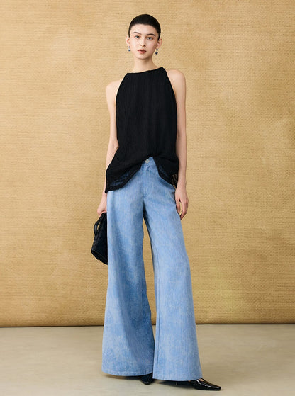 HECO Chinese style wrinkle elastic crew neck vest  age-reducing top - CAST.