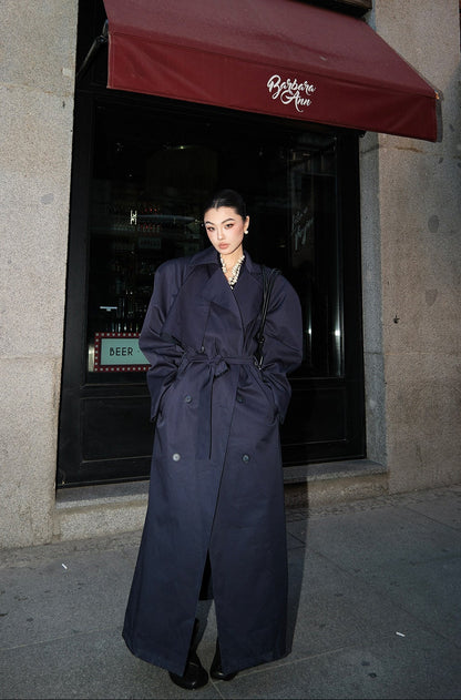 MEI SANGUAN navy blue neutral silhouette trench coat - LIAM