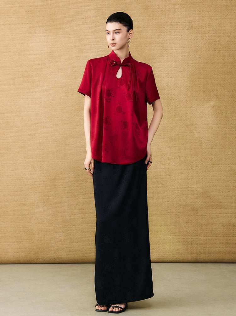 HECO Chinese acetate jacquard women's cool flesh covering elegant skirt - DATE.