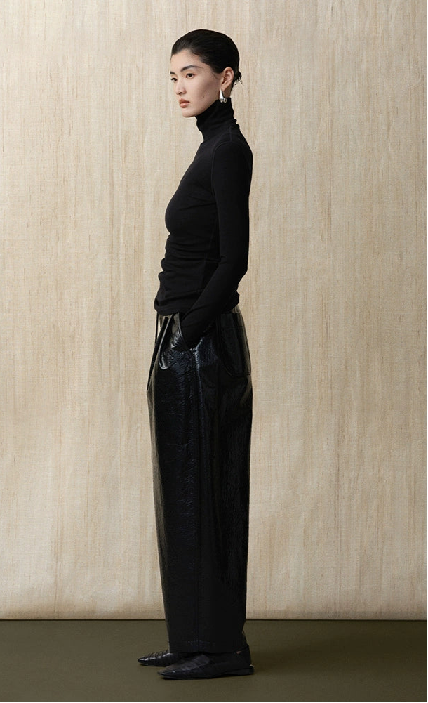 ZHUCHONGYUN Turtleneck Drawstring Silk Wool Blend Sleeve Top--MADO.