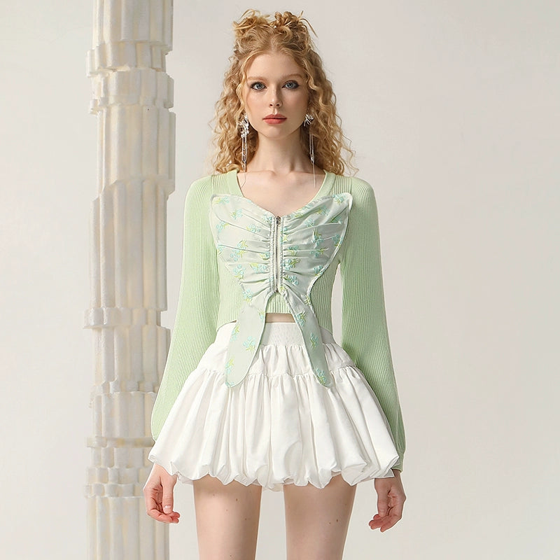 CHECOCRE Beautiful Three-dimensional Jacquard Butterfly Pullover Sweet Crop Top - ELLIE