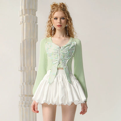 CHECOCRE Beautiful Three-dimensional Jacquard Butterfly Pullover Sweet Crop Top - ELLIE