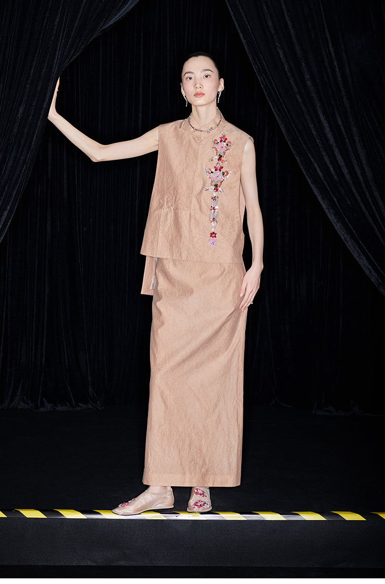 M essential Mackay designer 3d embroidery placket vest pencil skirt set- mar.