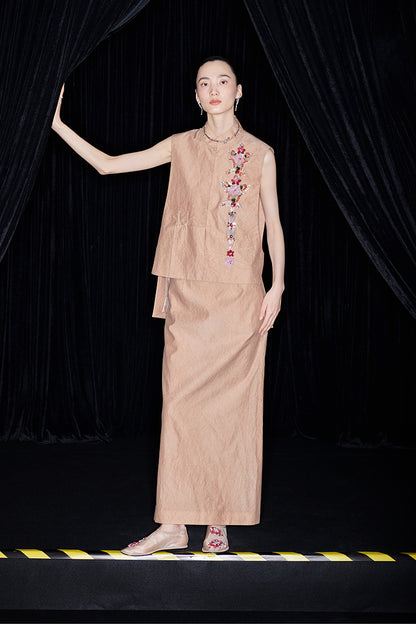 M essential Mackay designer 3d embroidery placket vest pencil skirt set- mar.