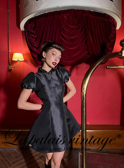 Le Palais Vintage High End short puff sleeves heart shaped open back mini cocktail dress-Emma