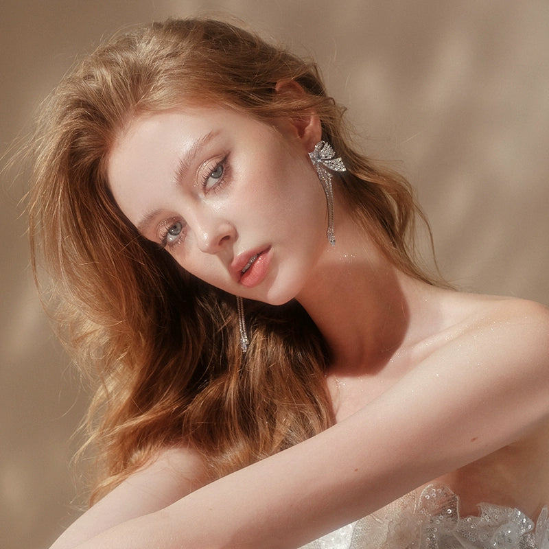 Wardrobes by Chen Bow Rhinestone Stud French Tassel Earrings-Ama