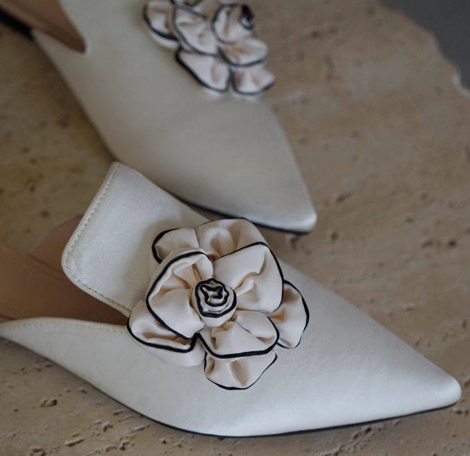 B-FEI pointed white mules lazy women's half Shoes-ASHOY.