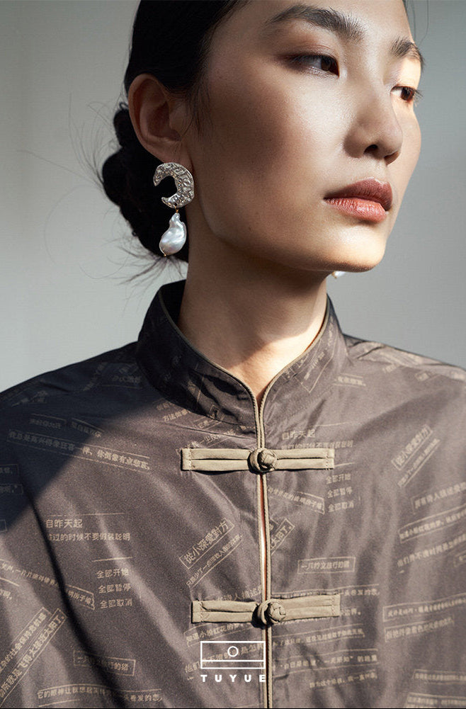 TUYUE brass gold-plated handmade baroque pearl earrings- JUNG.