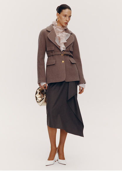ATELIER MISS LU [Fiddler Poet] Irregular Vertical Sheep Wool Blend Skirt -  GLORY.