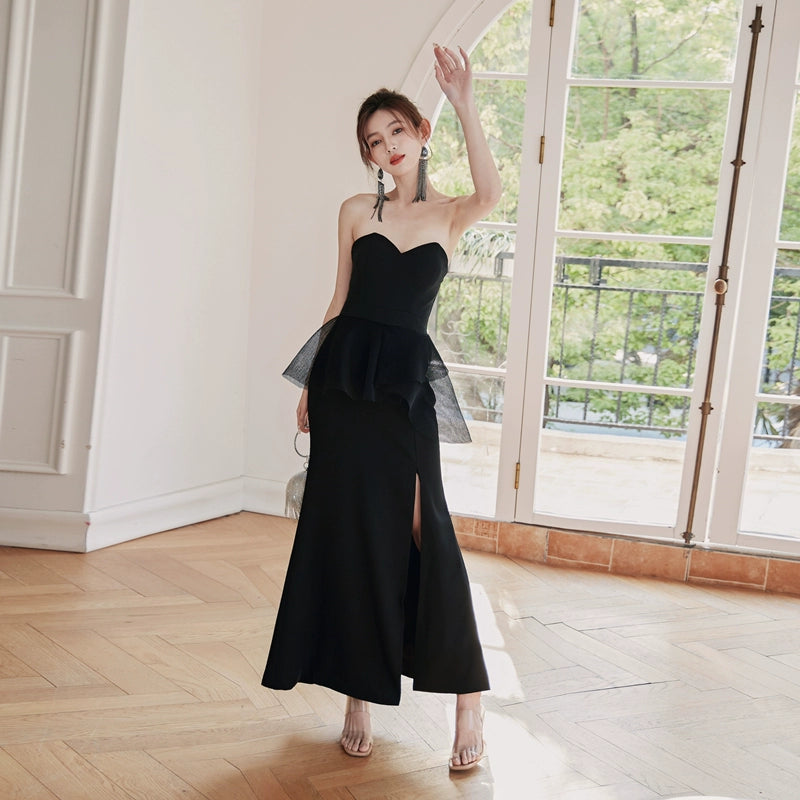 DOLLY Luxury Black Retro Chest Wrap Sleeveless Off Shoulder Long Dinner Dress-ALVINA